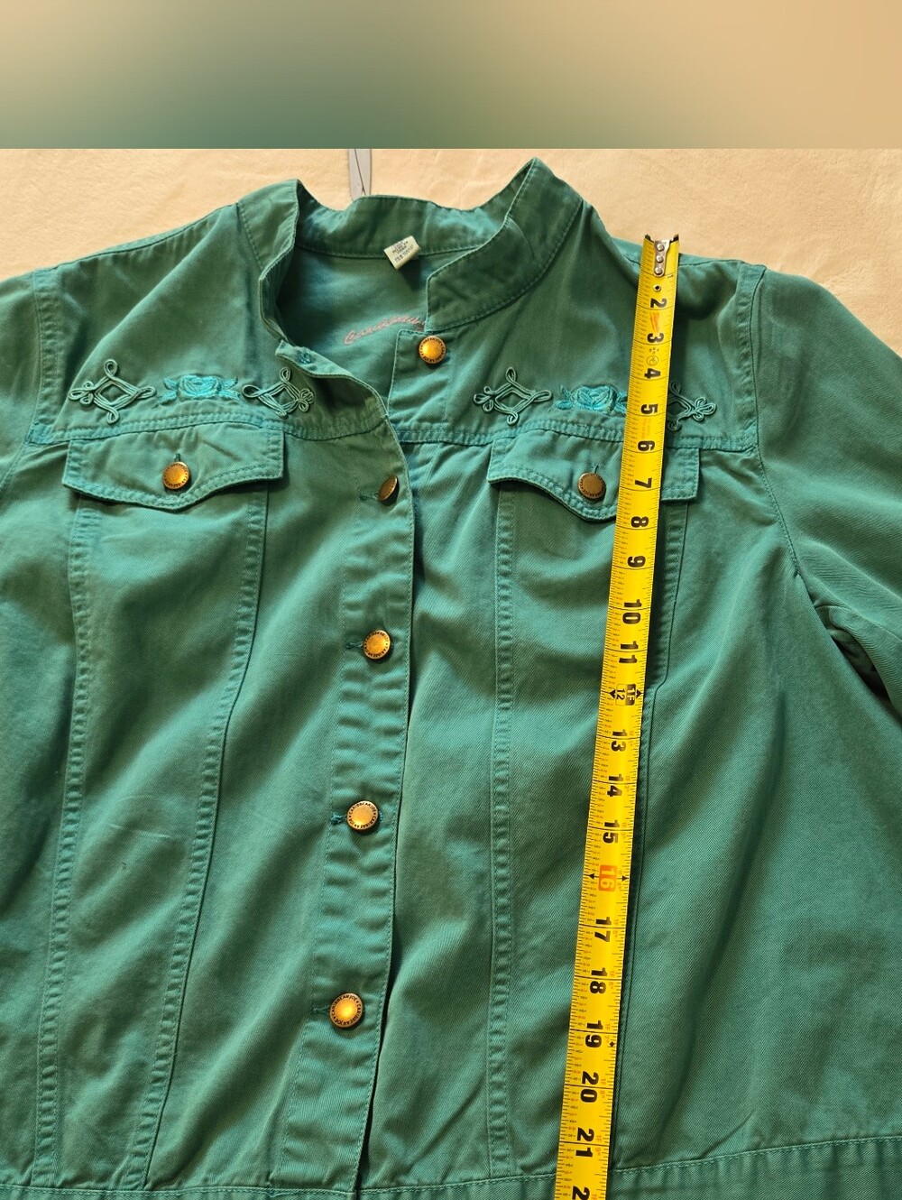Caribbean Joe Teal Green/Blue Coastalgrandma Jean Jacket with Embroidery 2X